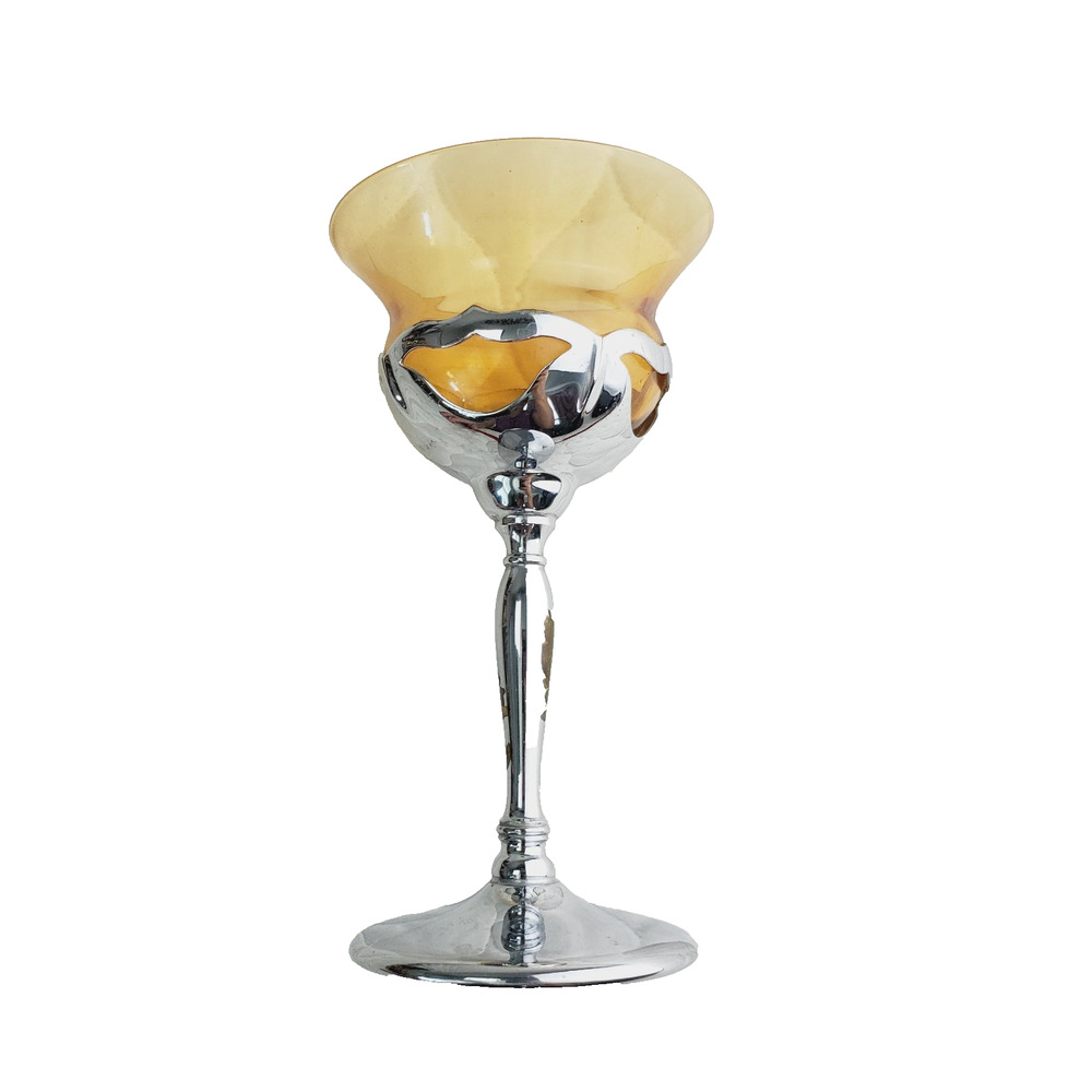 Vtg Art Deco Farber Bros Krome Kraft Amber Goblets Cocktail Liquer Wine Glass X6
